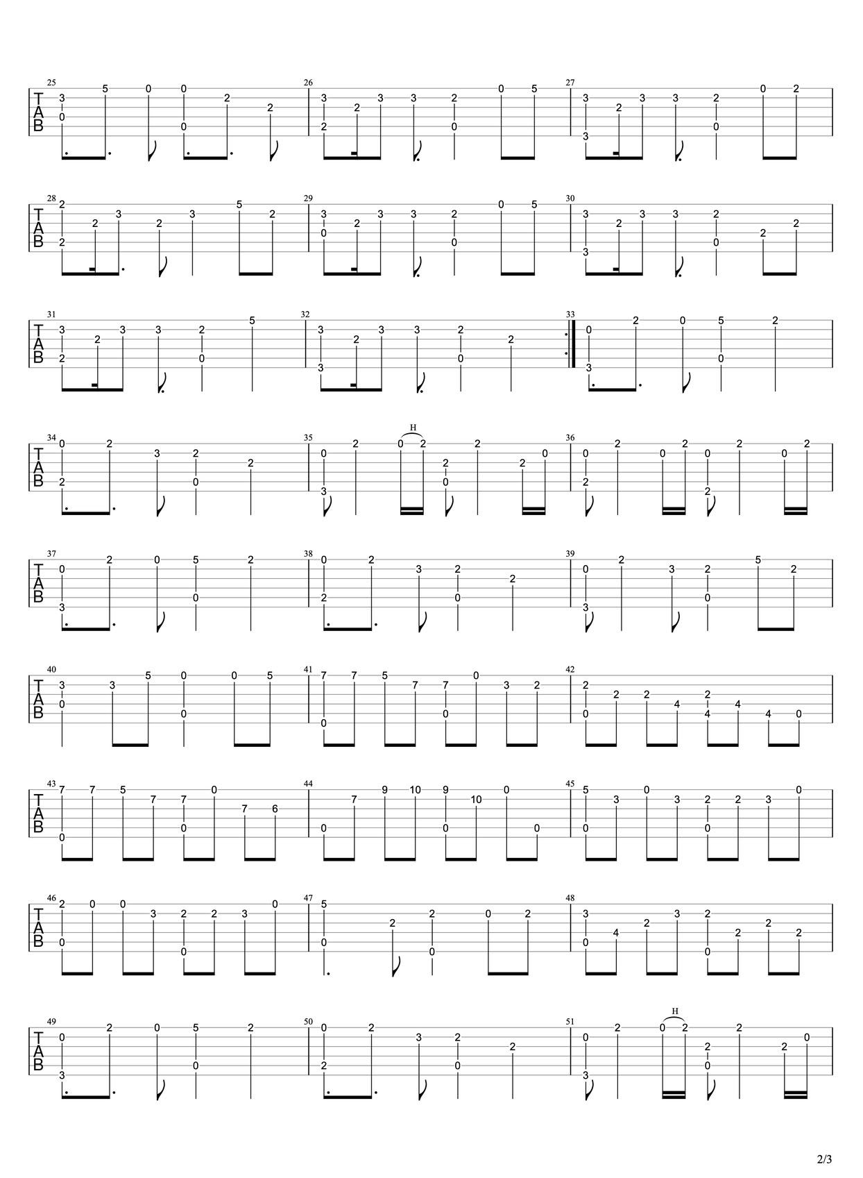Komorebi(葉隙間灑落的陽光)吉他譜_Mtaku_C調指彈/獨奏譜_簡單版_圖譜2