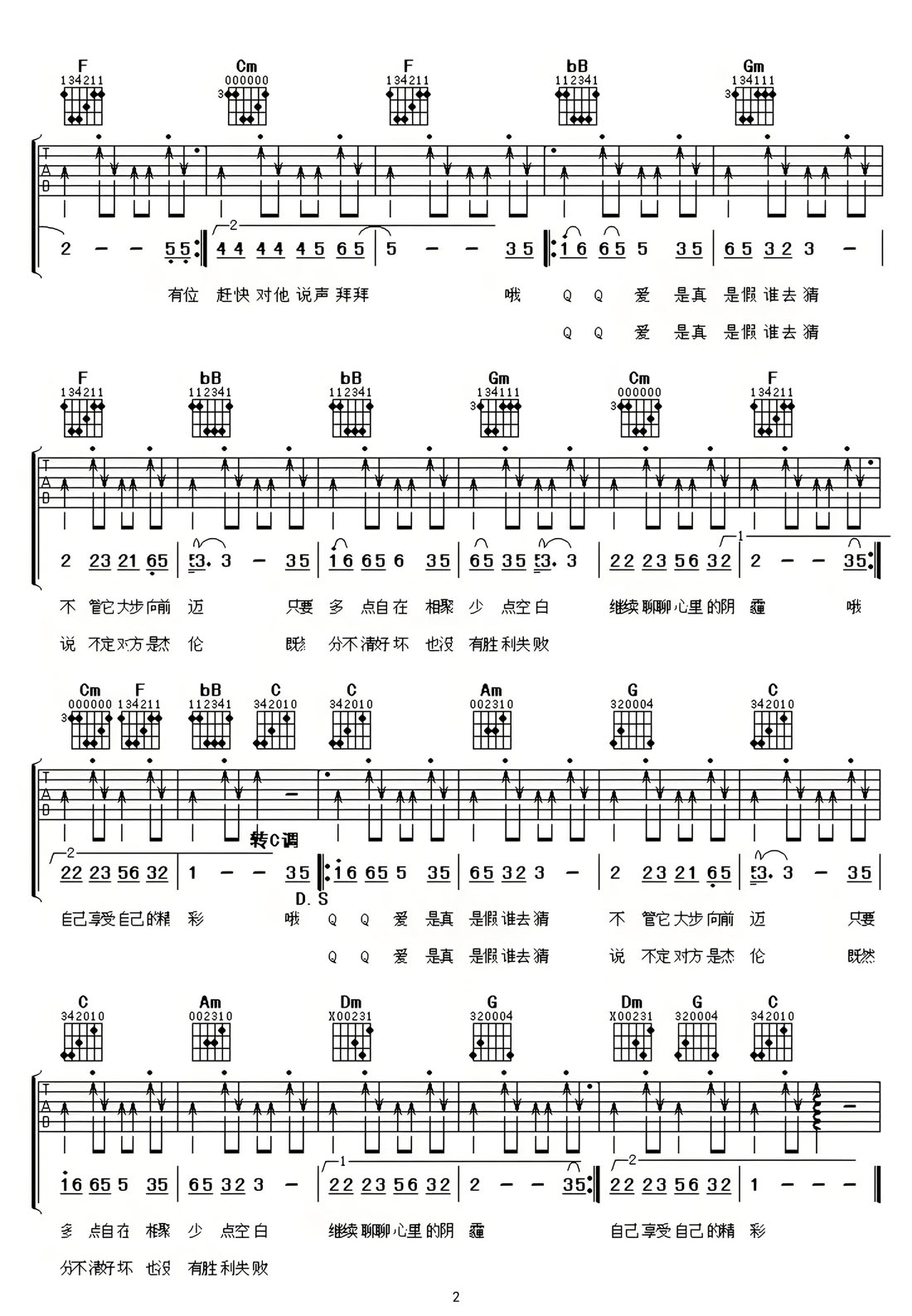 QQ愛吉他譜_翼樂團_C調和弦彈唱譜_B轉C完美版_圖譜2