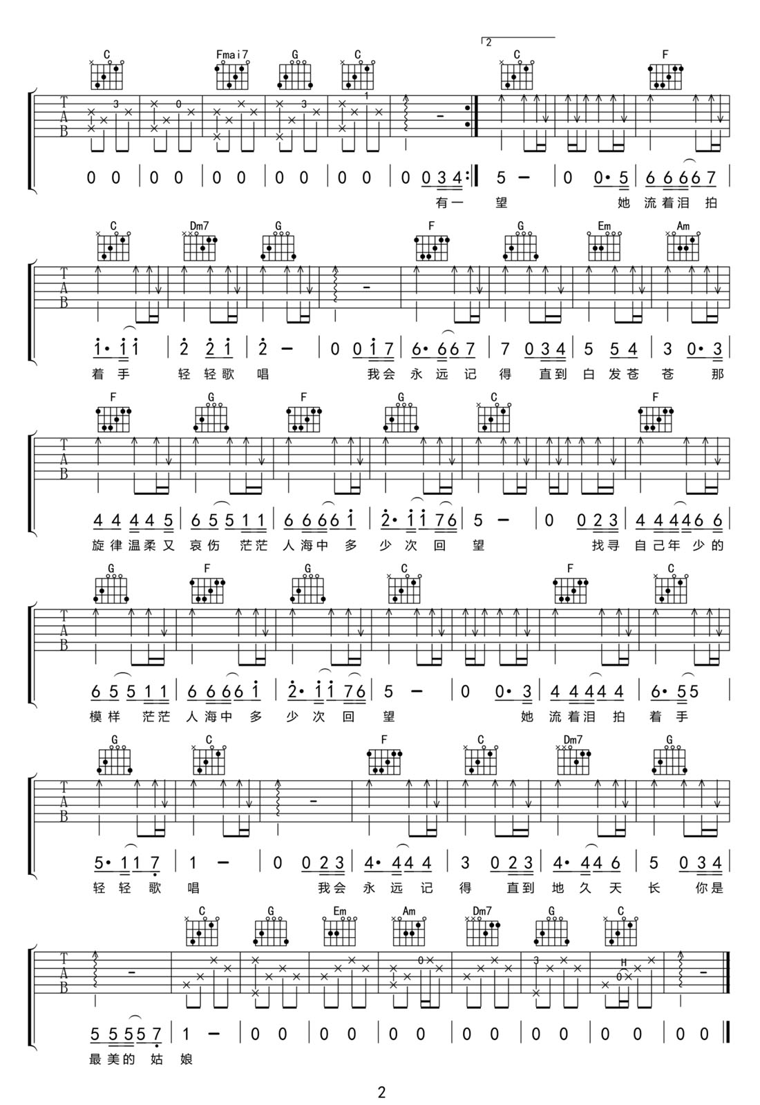 鄉戀吉他譜_仙女士多_C調和弦彈唱譜_完整帶前奏_圖譜2