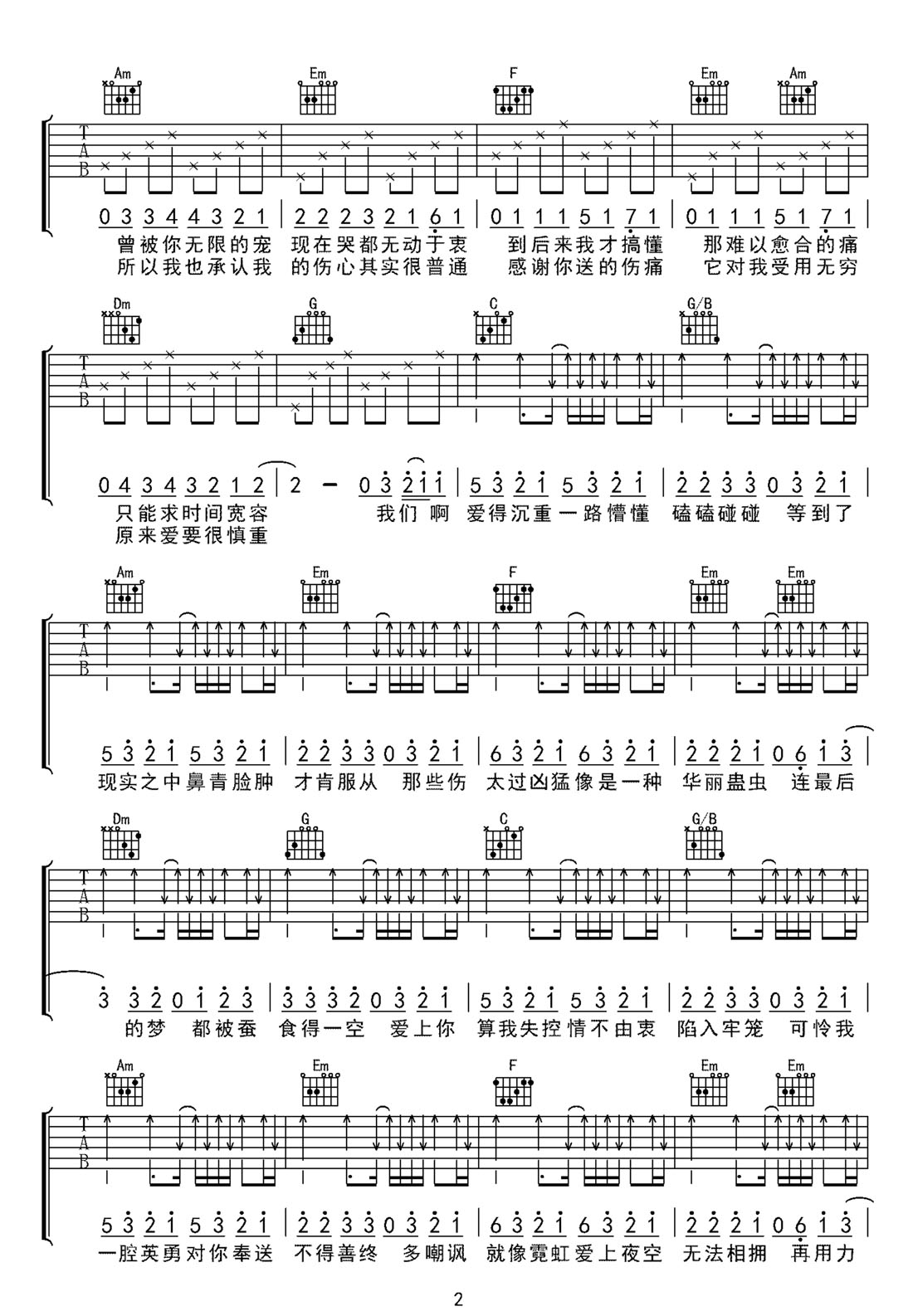 失控吉他譜_井迪兒_C調(diào)和弦彈唱譜_高清_圖譜2