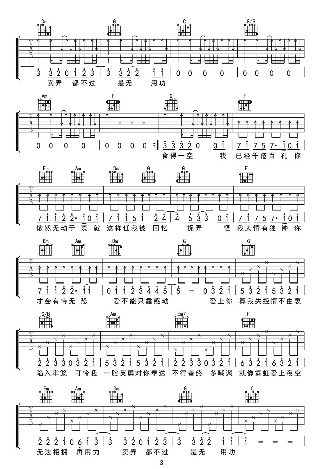 失控吉他譜_井迪兒_C調(diào)和弦彈唱譜_高清_圖譜3