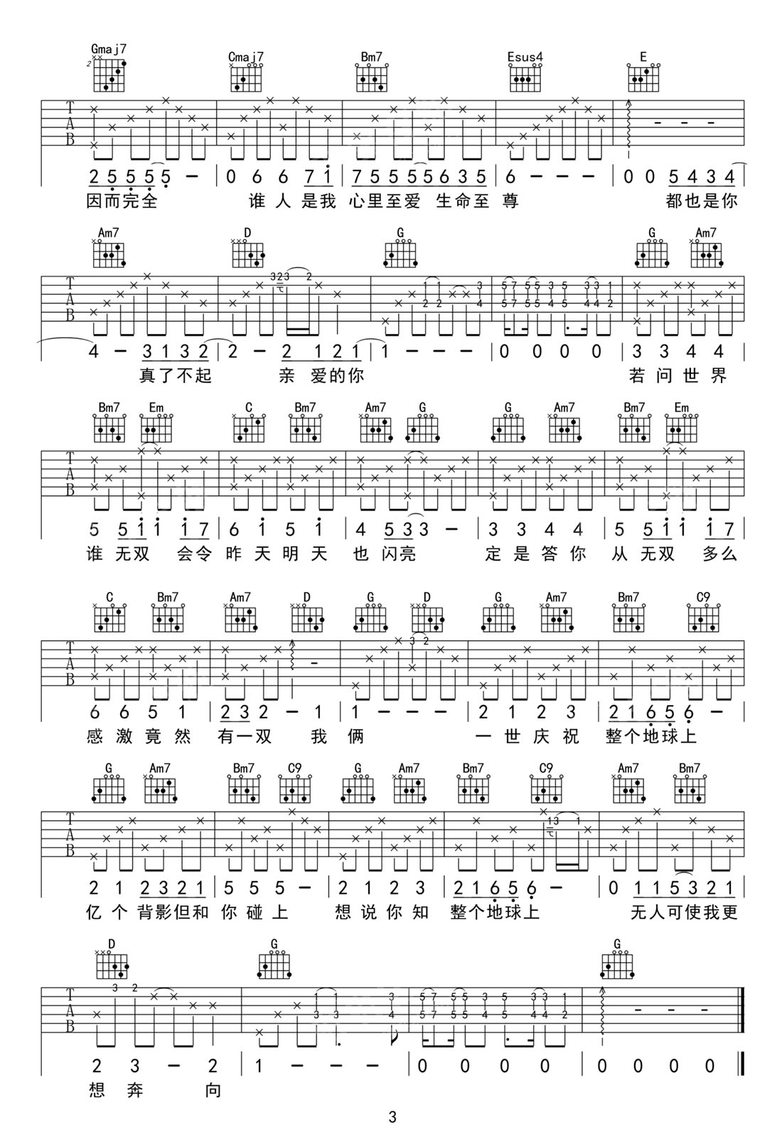 天下無雙吉他譜_陳奕迅_G調和弦彈唱譜_高清完美版_圖譜3