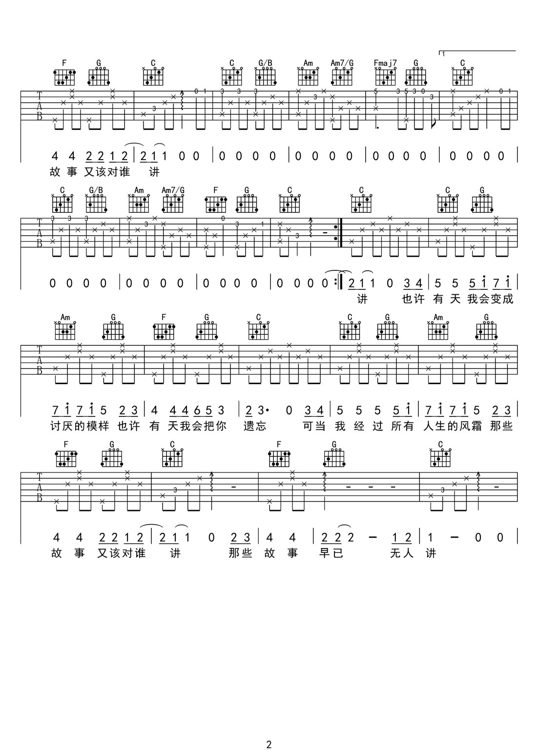 窗外小于吉他譜_四熹丸子_C調和弦彈唱譜_高清完整版_圖譜2