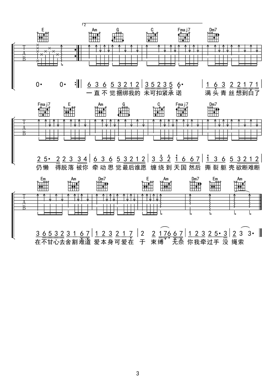 一絲不掛吉他譜_陳奕迅_C調和弦彈唱譜_高清完美版_圖譜3