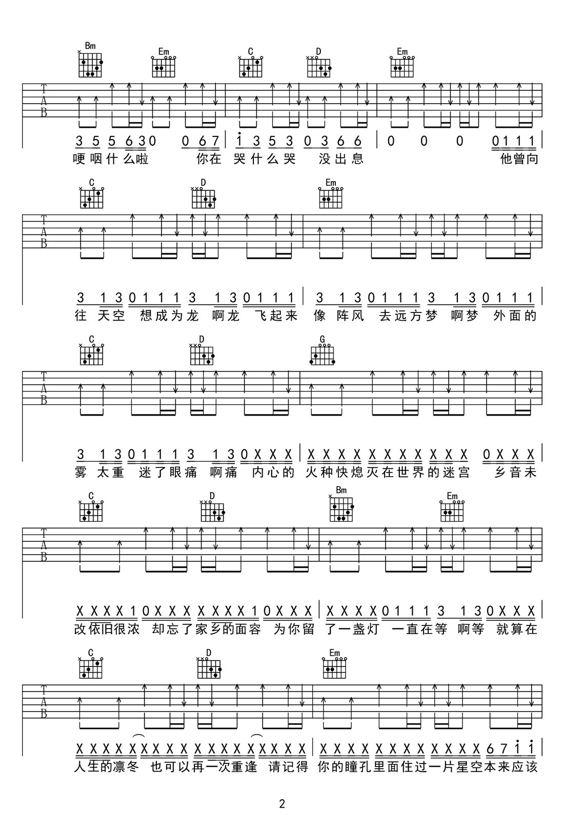 沒出息吉他譜_王博_G調和弦彈唱譜_新歌速編_圖譜2