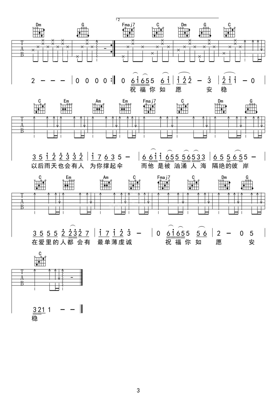 旅人吉他譜_鄧見超_C調和弦彈唱譜_完整帶前奏_圖譜3