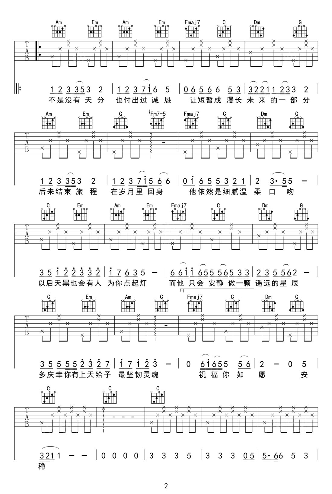 旅人吉他譜_鄧見超_C調和弦彈唱譜_完整帶前奏_圖譜2