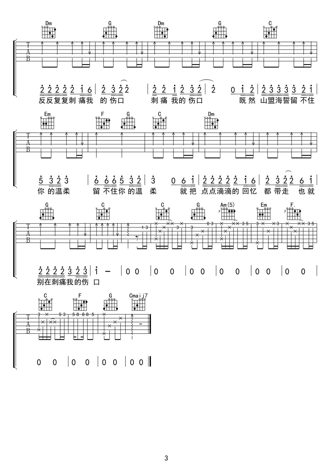 留不住你的溫柔吉他譜_李澤堅_C調和弦彈唱譜_完整帶前奏_圖譜3