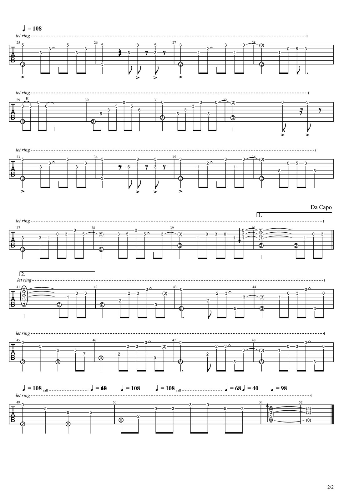 枝雪零吉他譜_中川砂仁_C調指彈/獨奏譜_新改編_圖譜2