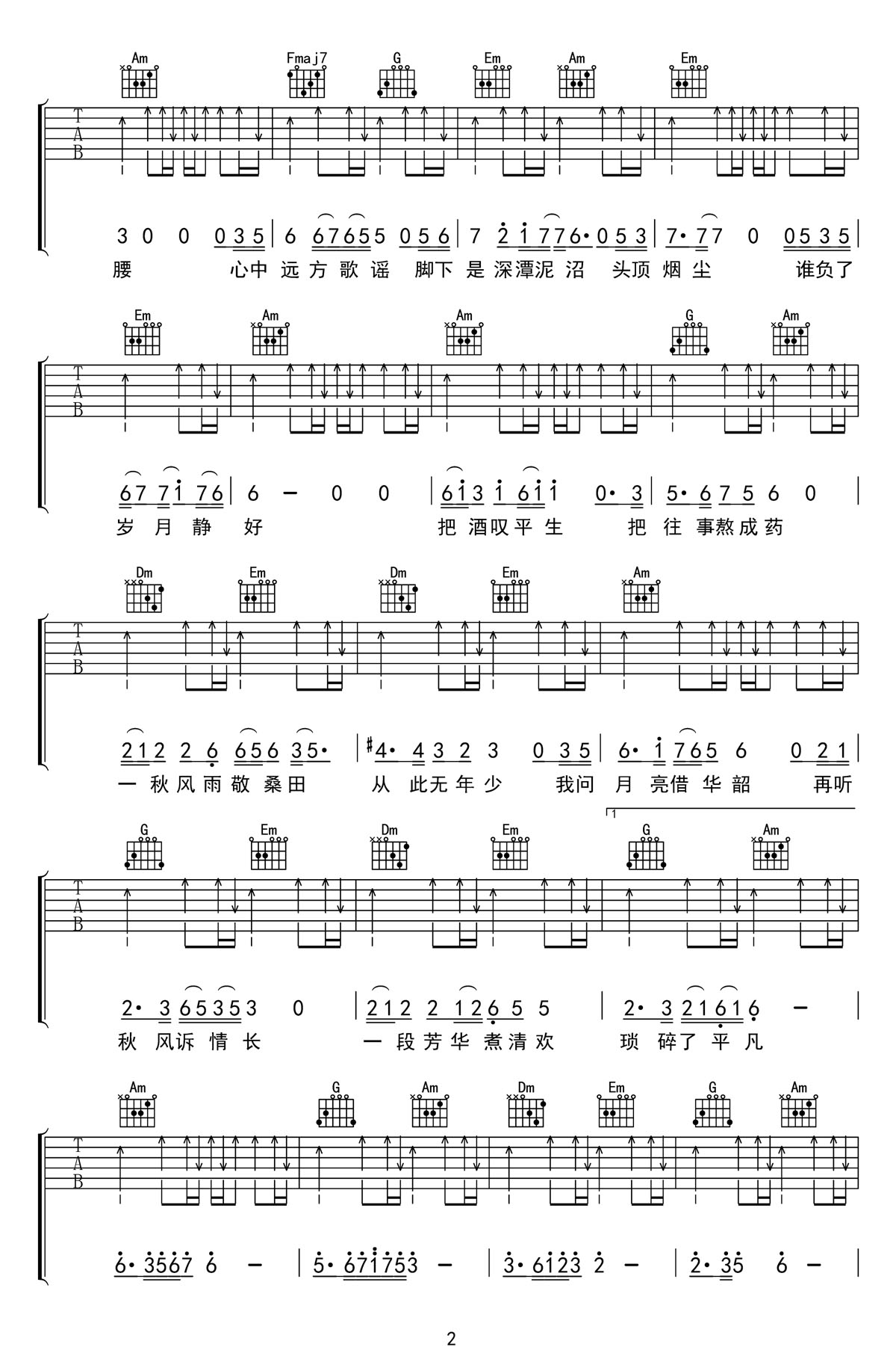 人間半途吉他譜_劉陽陽_C調和弦彈唱譜_高清完整版_圖譜2
