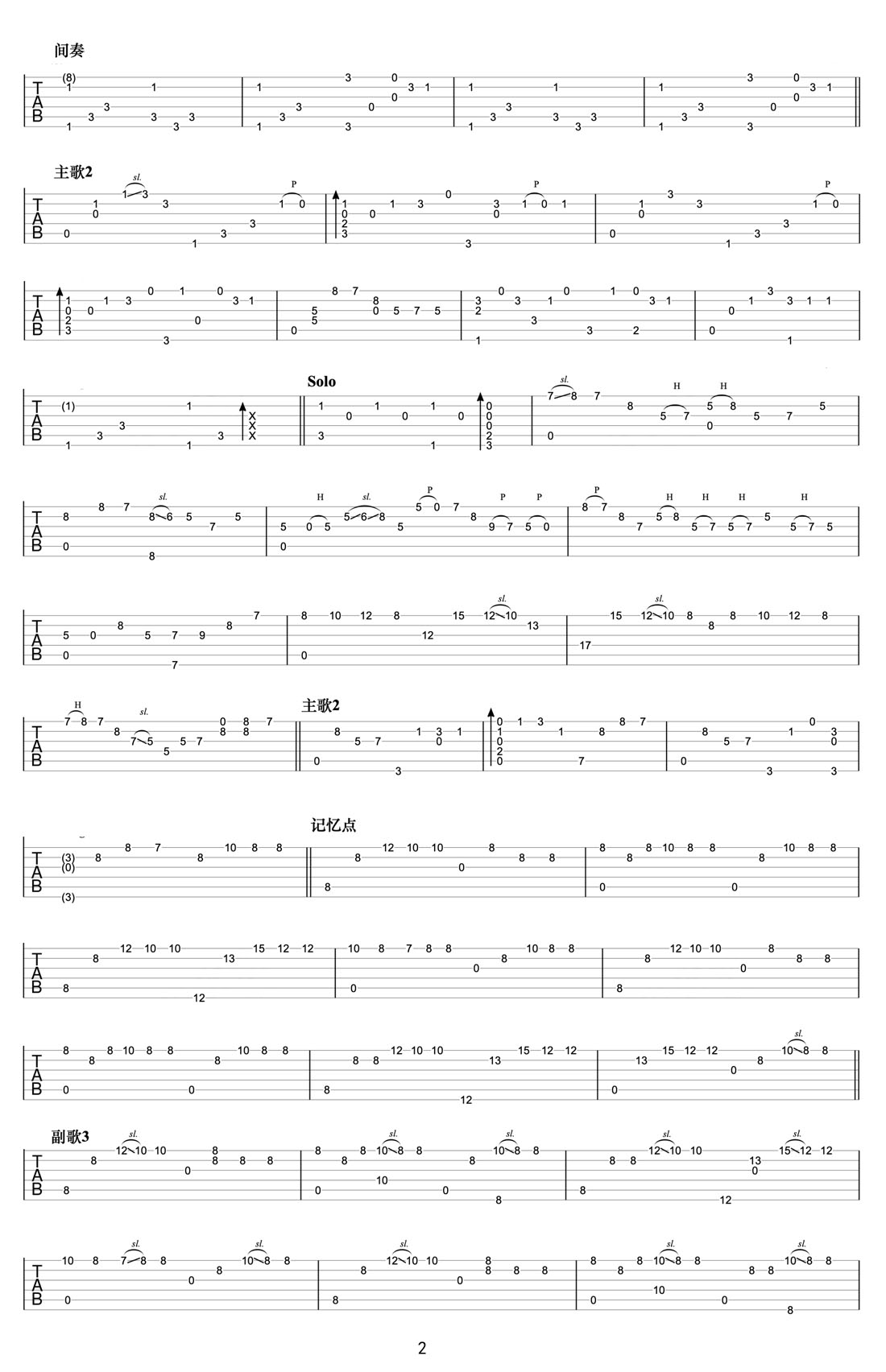 心做し(心里作用)吉他譜_雙笙_C調指彈/獨奏譜_圖譜2