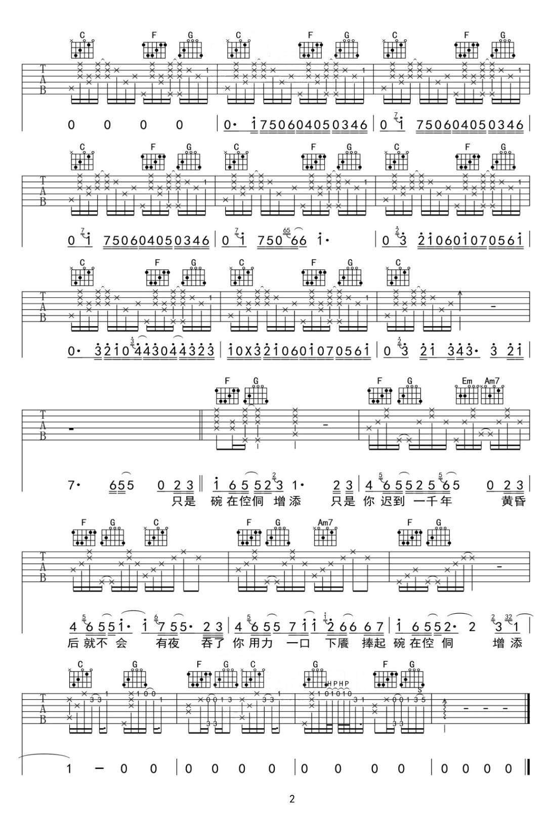 遲到千年吉他譜_蘇打綠_C調(diào)和弦彈唱譜_完美帶前奏_圖譜2