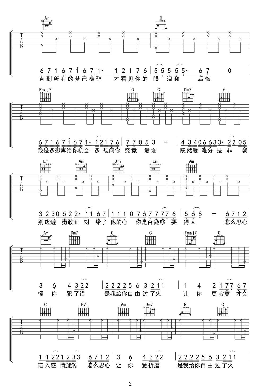 過火吉他譜_張信哲_C調(diào)和弦彈唱譜_高清重制版_圖譜2