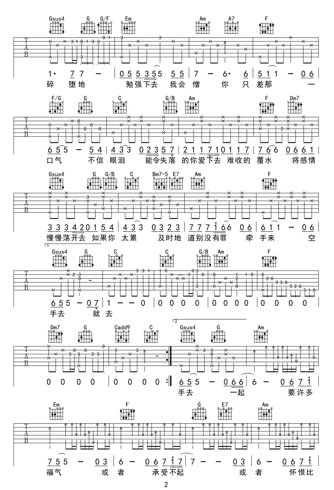 玻璃之情吉他譜_張國榮_C調和弦彈唱譜_老歌新編_圖譜2