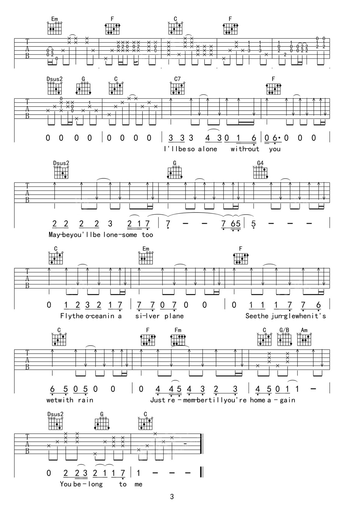 You Belong To Me吉他譜_Jason Wade_C調和弦彈唱譜_高清重制版_圖譜3