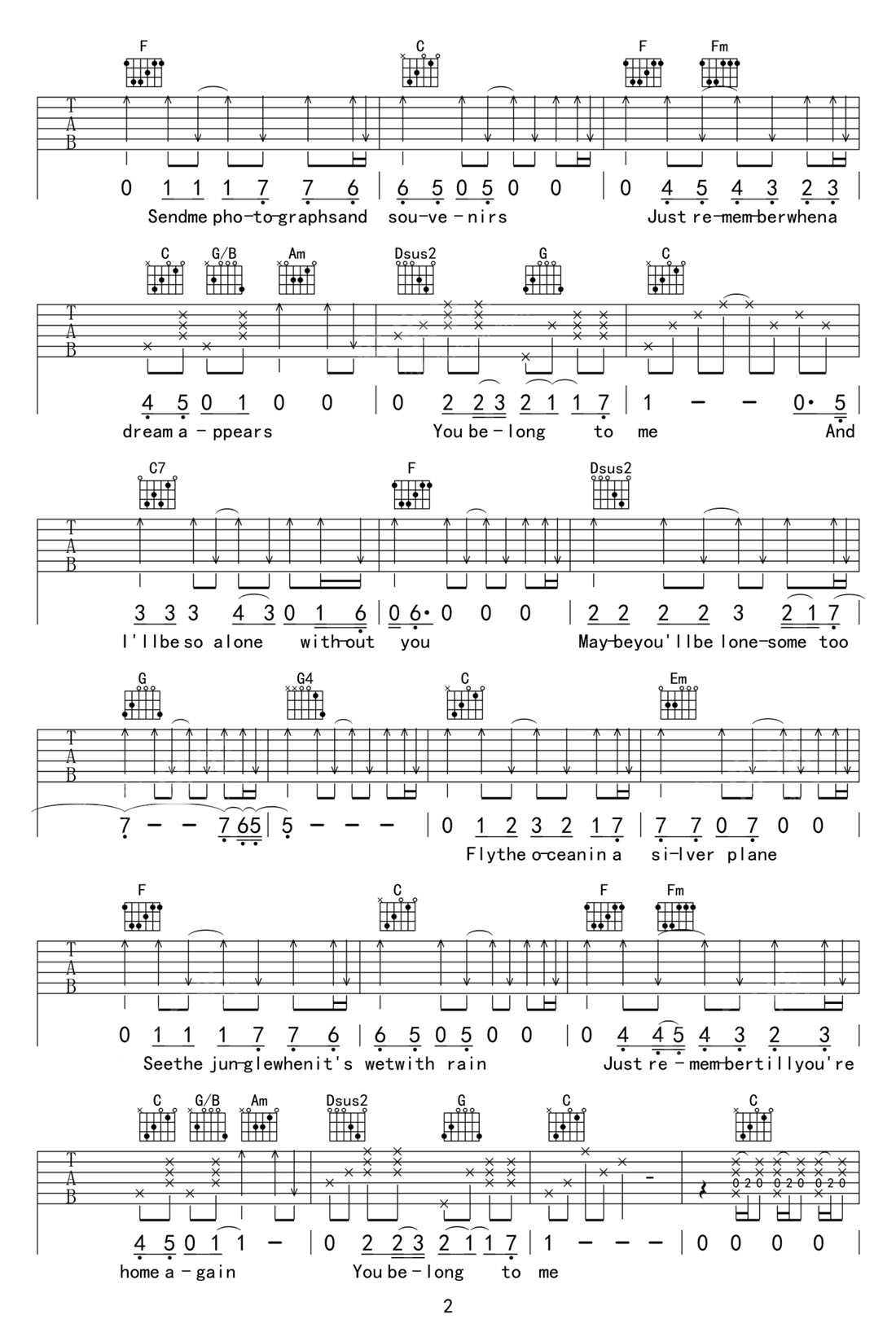 You Belong To Me吉他譜_Jason Wade_C調和弦彈唱譜_高清重制版_圖譜2