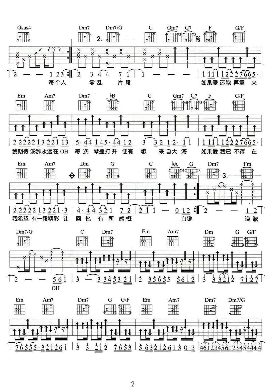 Piano鋼琴吉他譜_范逸臣_F調和弦彈唱譜_重制版_圖譜2