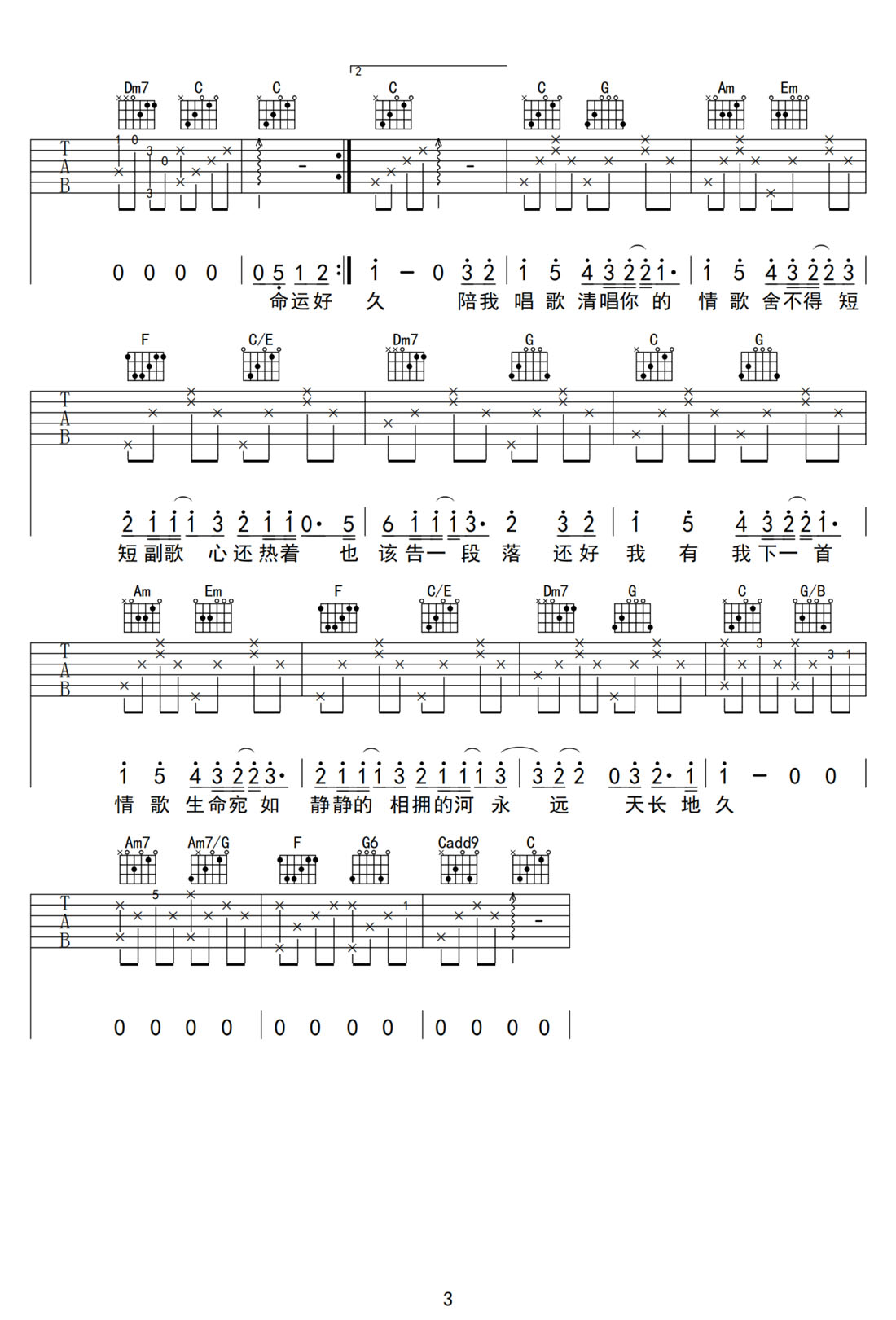 情歌吉他譜_梁靜茹_C調(diào)和弦彈唱譜_完美版_圖譜3