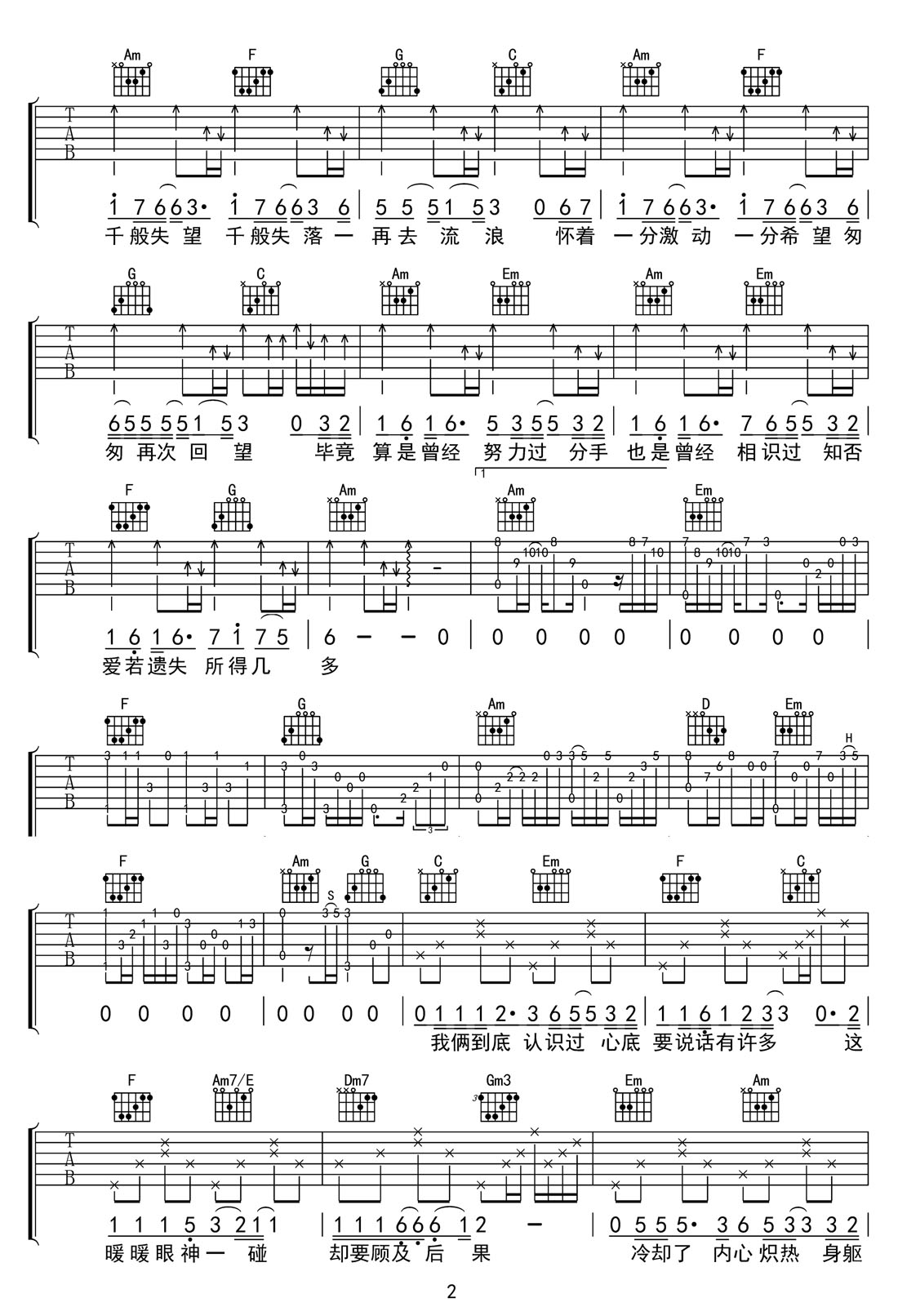 也曾相識(shí)吉他譜_譚詠麟_C調(diào)和弦彈唱譜_高清重制版_圖譜2