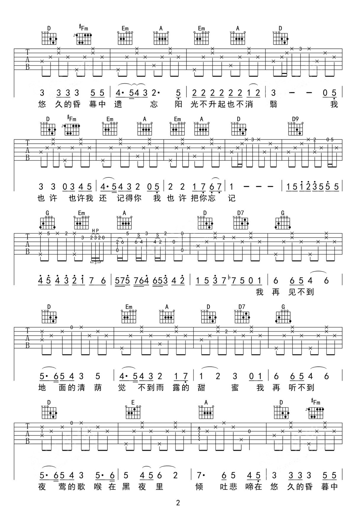 歌吉他譜_羅大佑_D調和弦彈唱譜_老歌新版_圖譜2