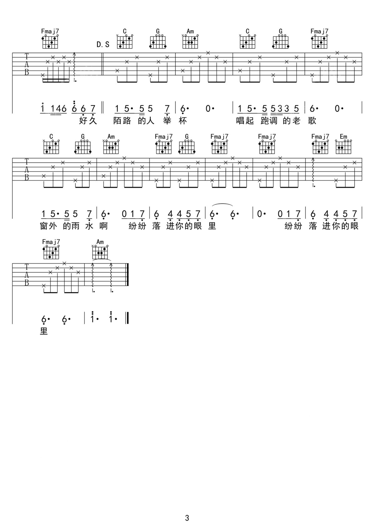 深夜的歌吉他譜_張過年_C調和弦彈唱譜_高清重制版_圖譜3