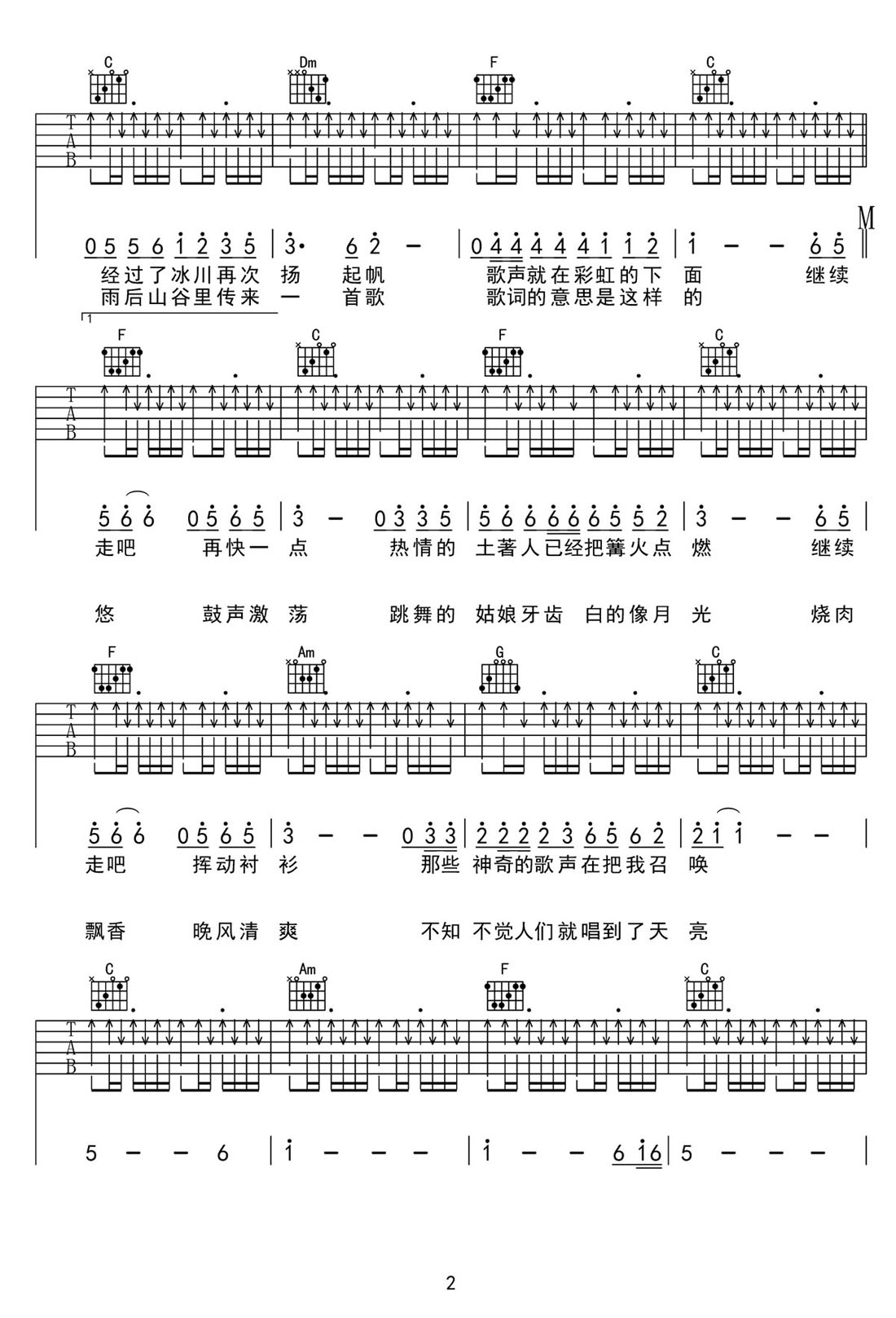 彩虹下面吉他譜_趙雷_C調(diào)和弦彈唱譜_高清切弦版_圖譜2
