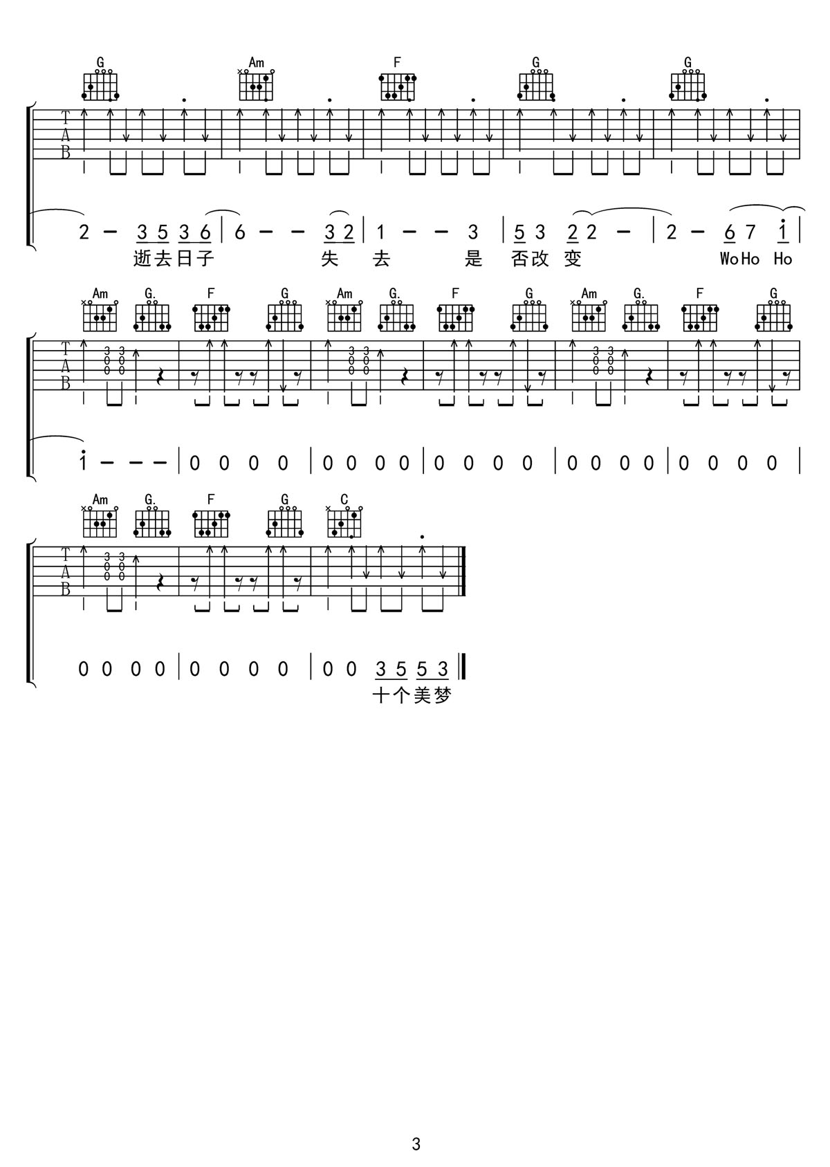 逝去日子吉他譜_Beyond_C調和弦彈唱譜_高清重制版_圖譜3