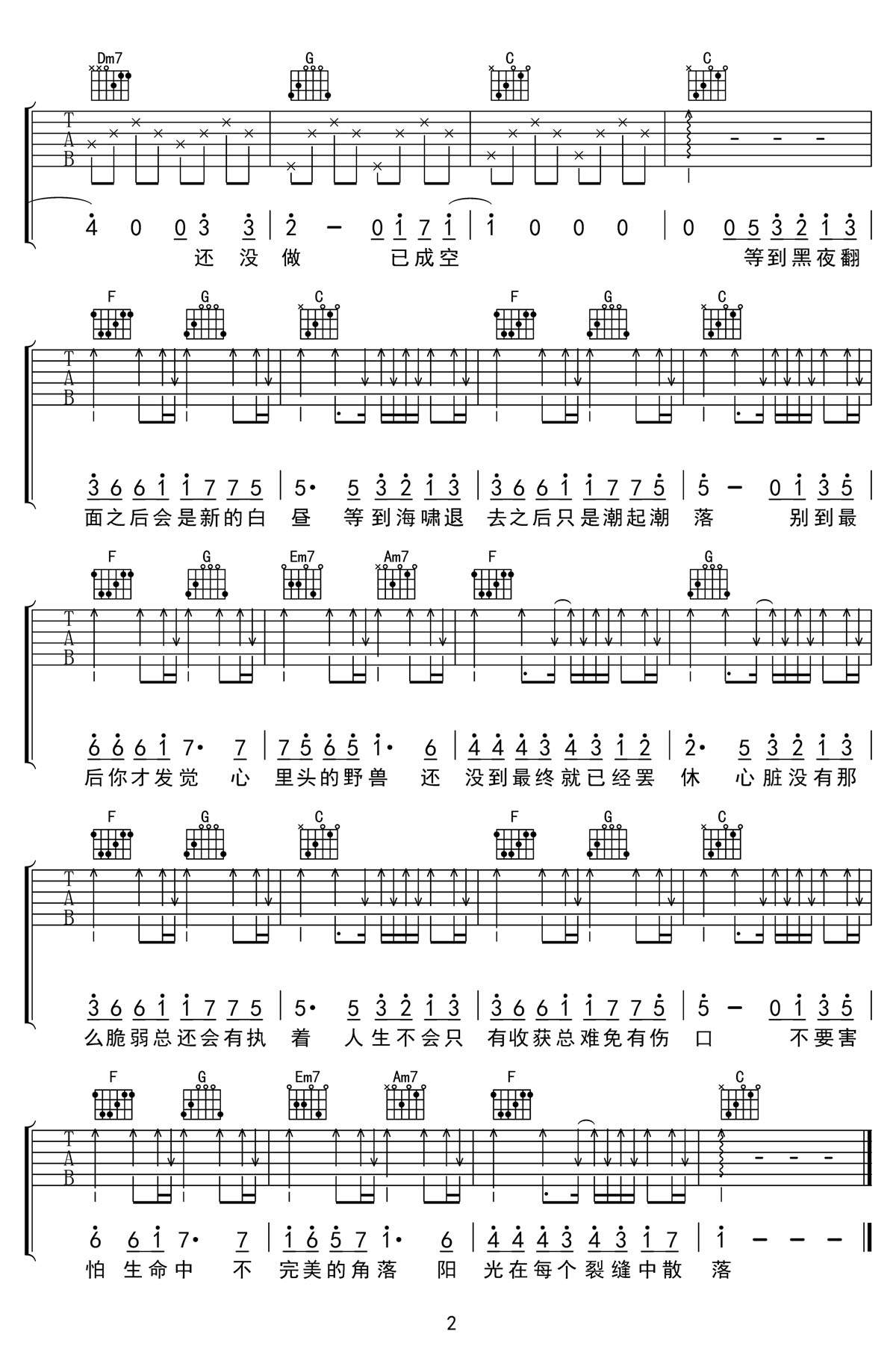 裂縫中的陽(yáng)光吉他譜_林俊杰_C調(diào)和弦彈唱譜_高清完整版_圖譜2