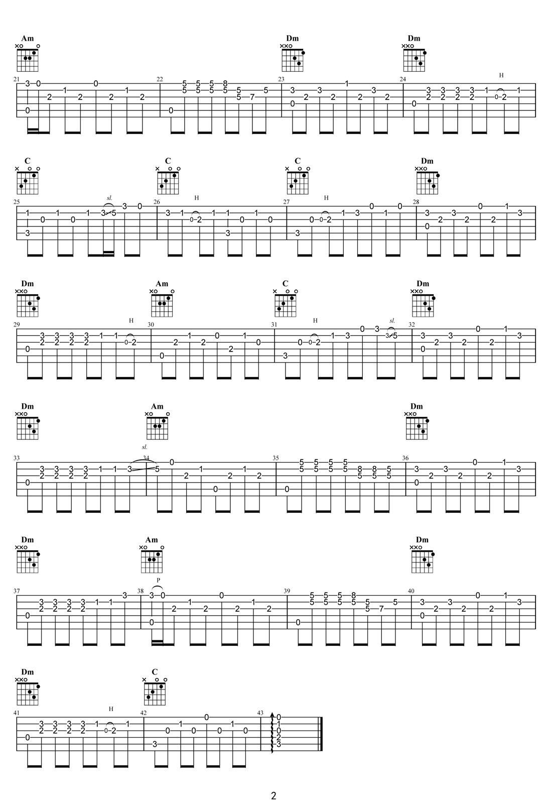 滴答吉他譜_侃侃_C調(diào)指彈/獨(dú)奏譜_北愛插曲高清重制版_圖譜2