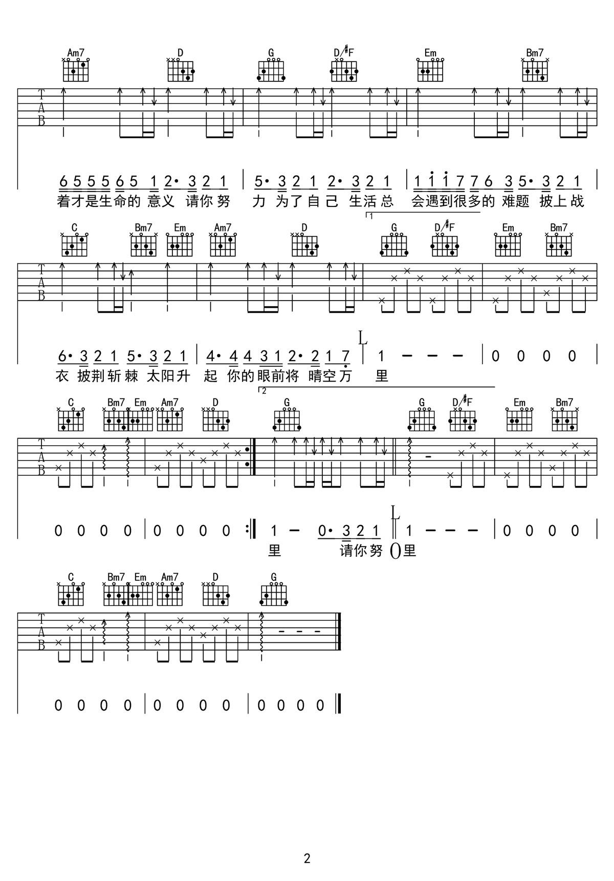 請你努力為了自己吉他譜_王佳音_G調和弦彈唱譜_完美版帶前奏_圖譜2
