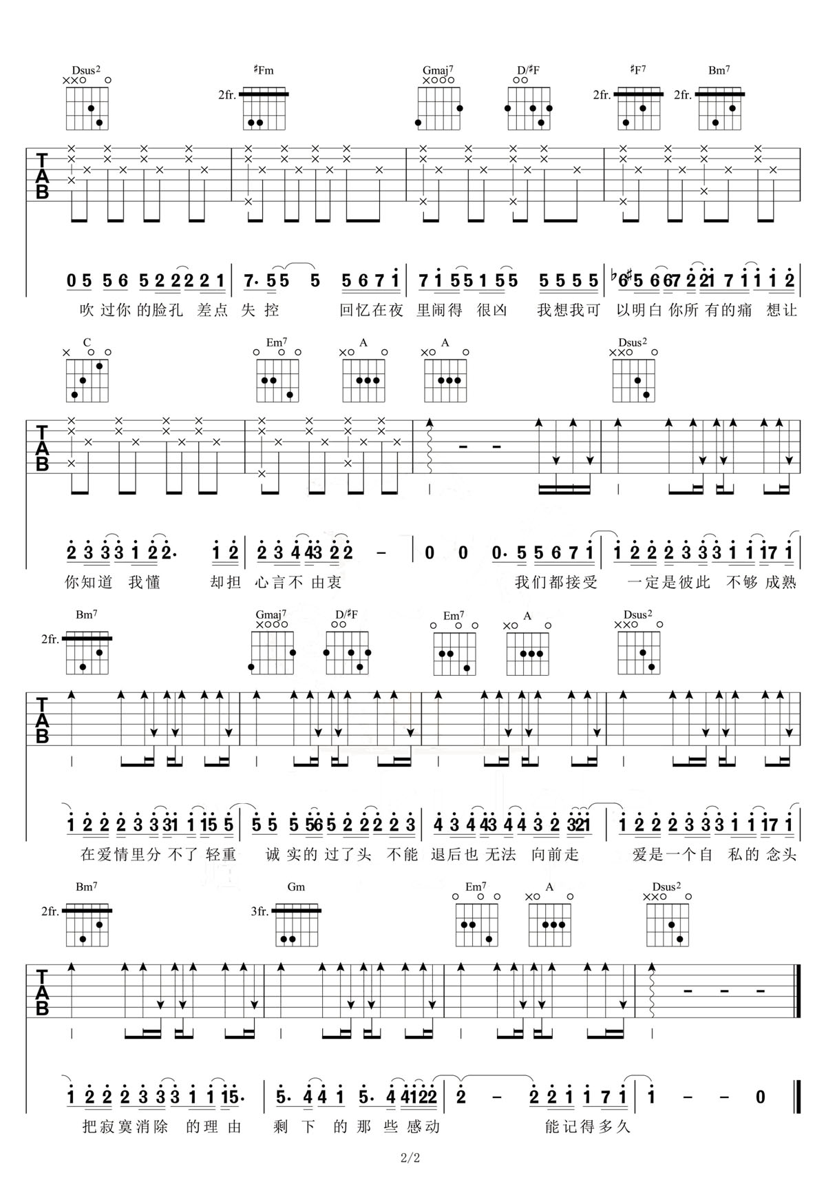 接受吉他譜_梁靜茹_D調和弦彈唱譜_高清完整版_圖譜2