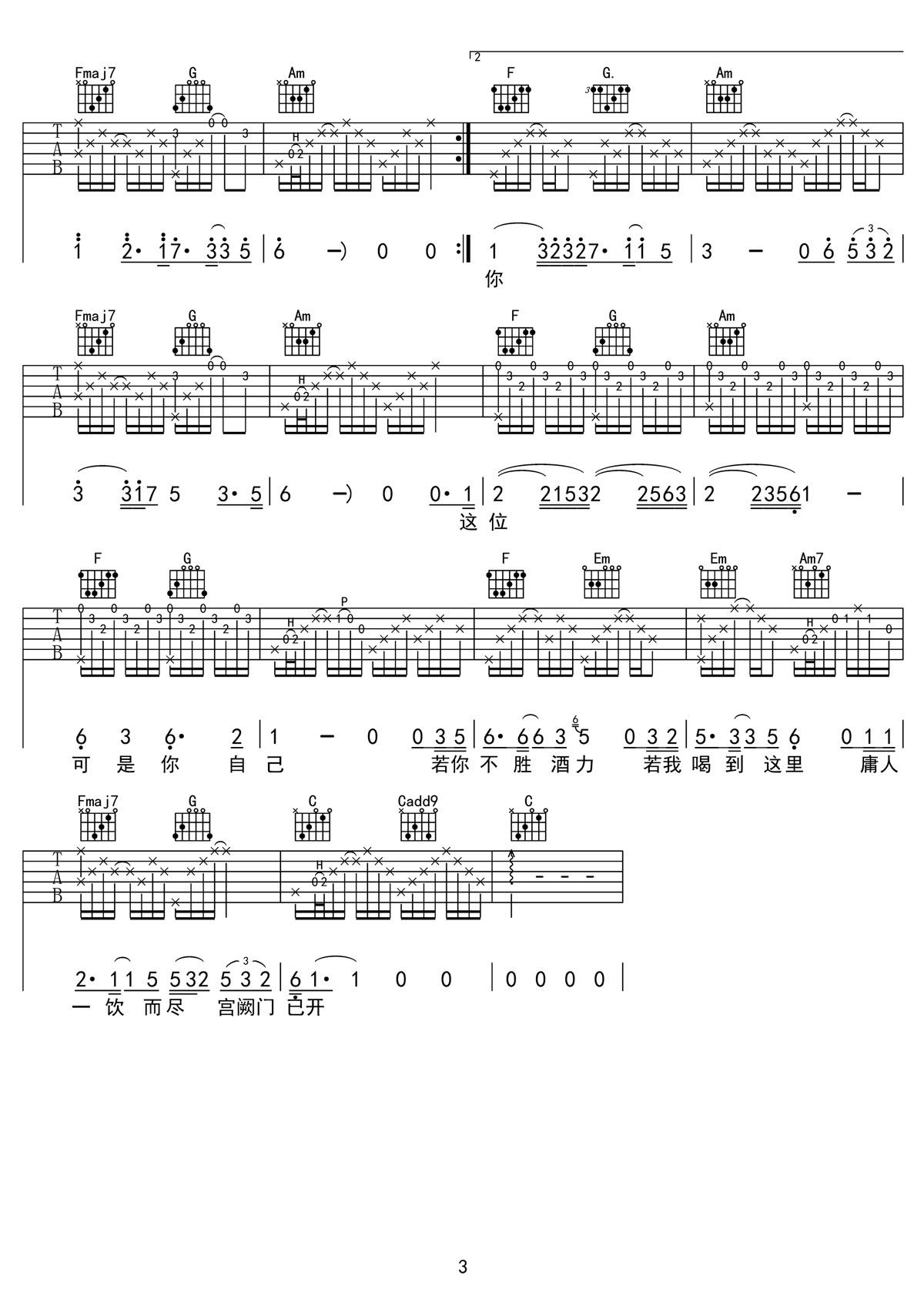 困吉他譜_任素汐_C調和弦彈唱譜_時差一萬里主題曲_圖譜3