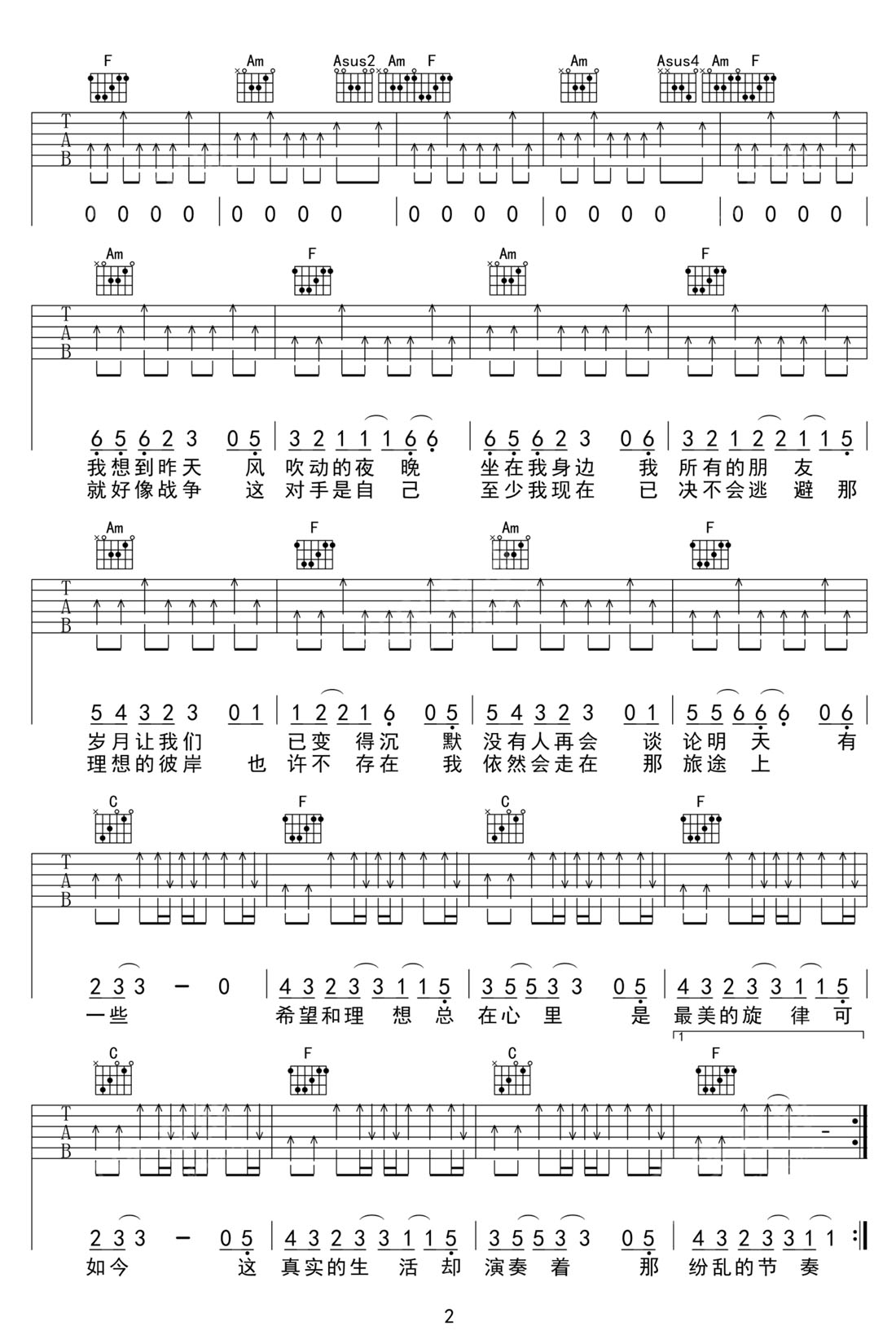 九月吉他譜_許巍_C調和弦彈唱譜_高清重制版_圖譜2