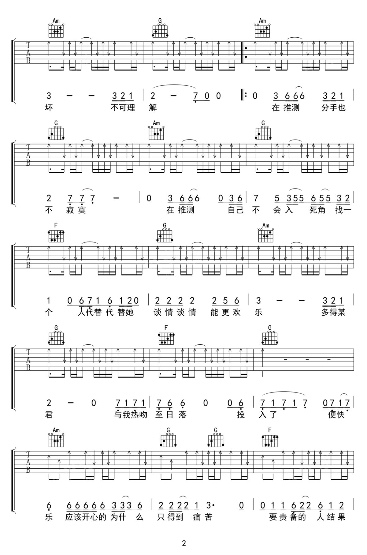 估計錯誤吉他譜_謝霆鋒_C調(diào)和弦彈唱譜_完美帶前奏_圖譜2