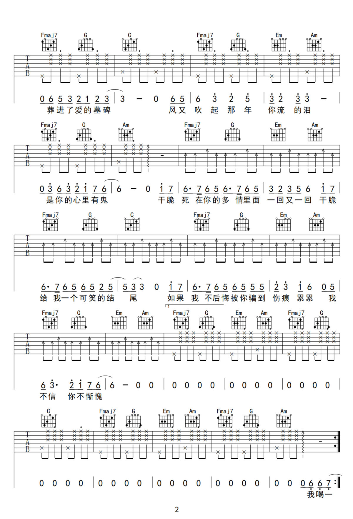 我不信你不慚愧吉他譜_耳朵便利店_C調和弦彈唱譜_高清完整版_圖譜2