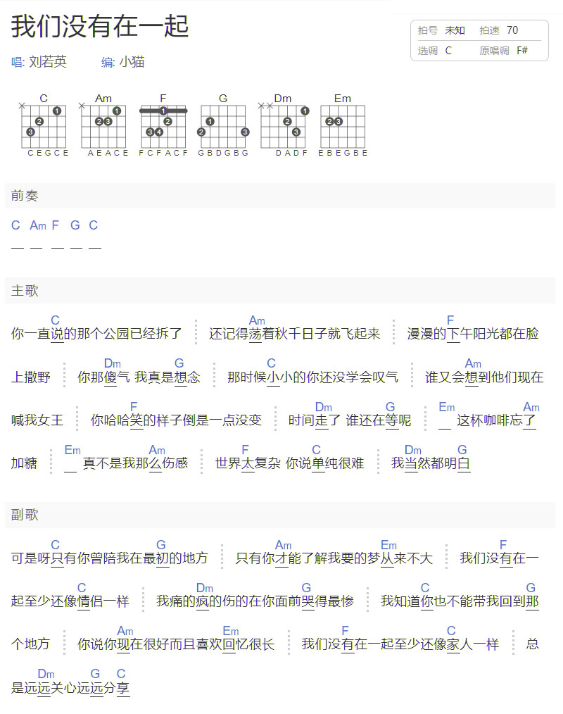 我們沒有在一起吉他譜_劉若英_C調和弦彈唱譜_簡單版_圖譜1