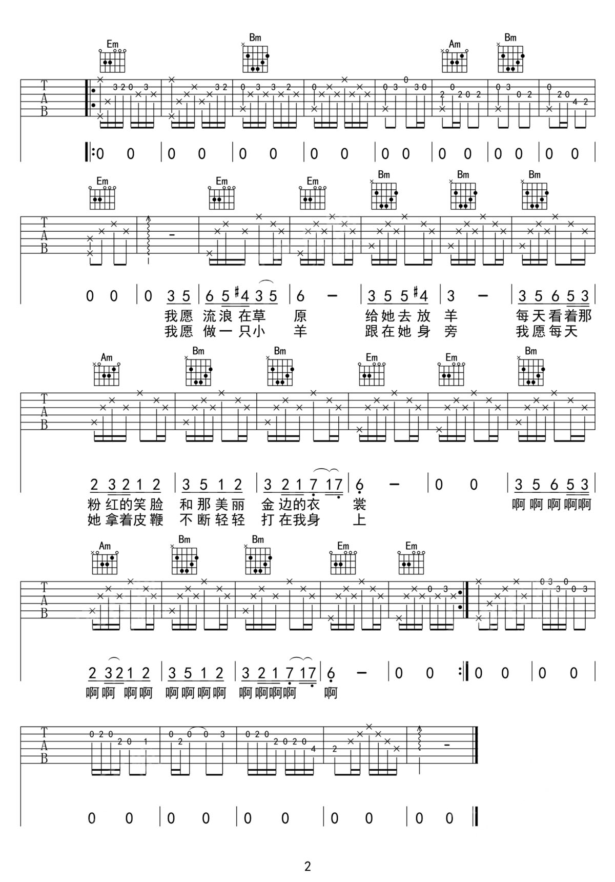 在那遙遠的地方吉他譜_王洛賓_G調和弦彈唱譜_完美帶前奏_圖譜2