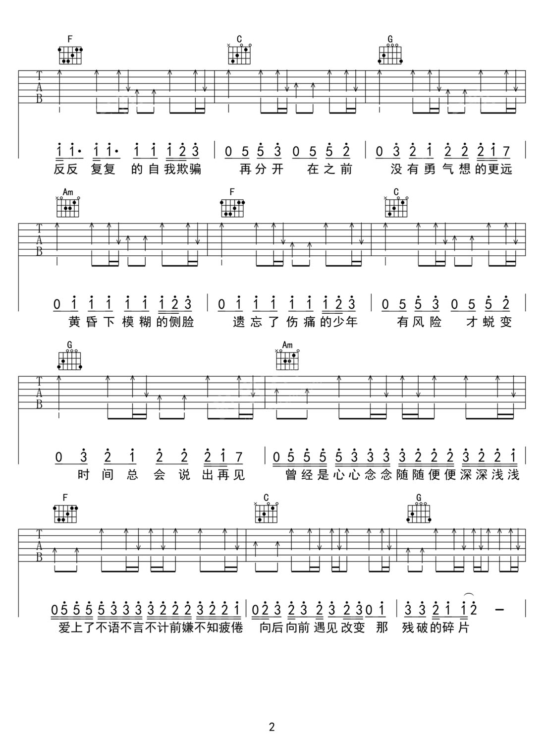 側(cè)臉吉他譜_于果_C調(diào)和弦彈唱譜_高清完整版_圖譜2