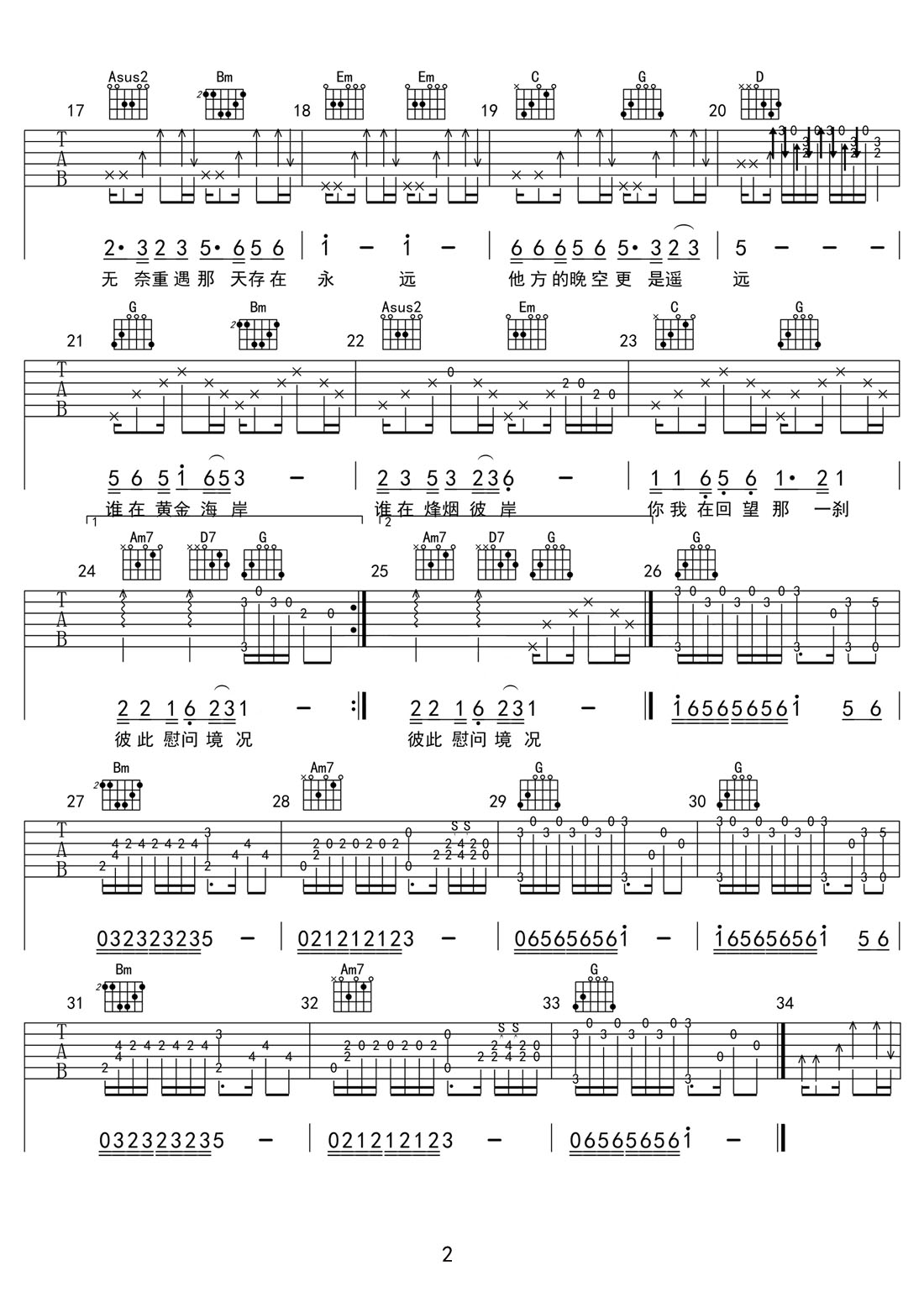 人生何處不相逢吉他譜_陳慧嫻_G調(diào)和弦彈唱譜_老歌重制_圖譜2