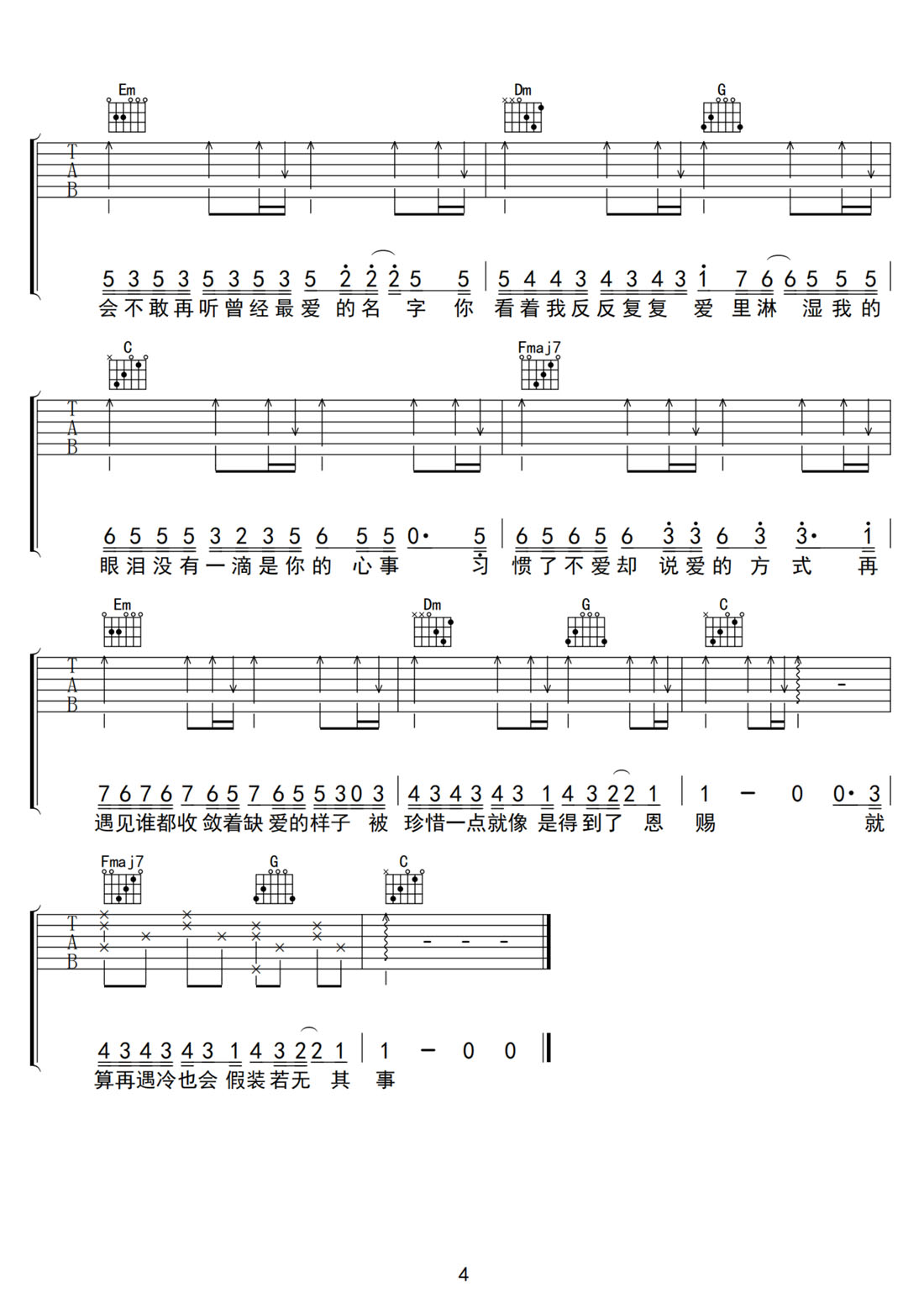 遇冷吉他譜_蘇星婕_C調和弦彈唱譜_完美帶前奏_圖譜4