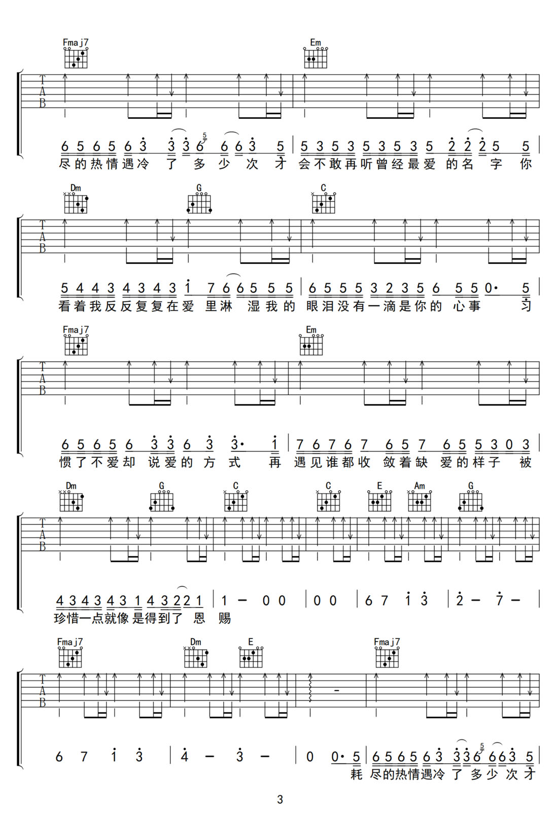 遇冷吉他譜_蘇星婕_C調和弦彈唱譜_完美帶前奏_圖譜3