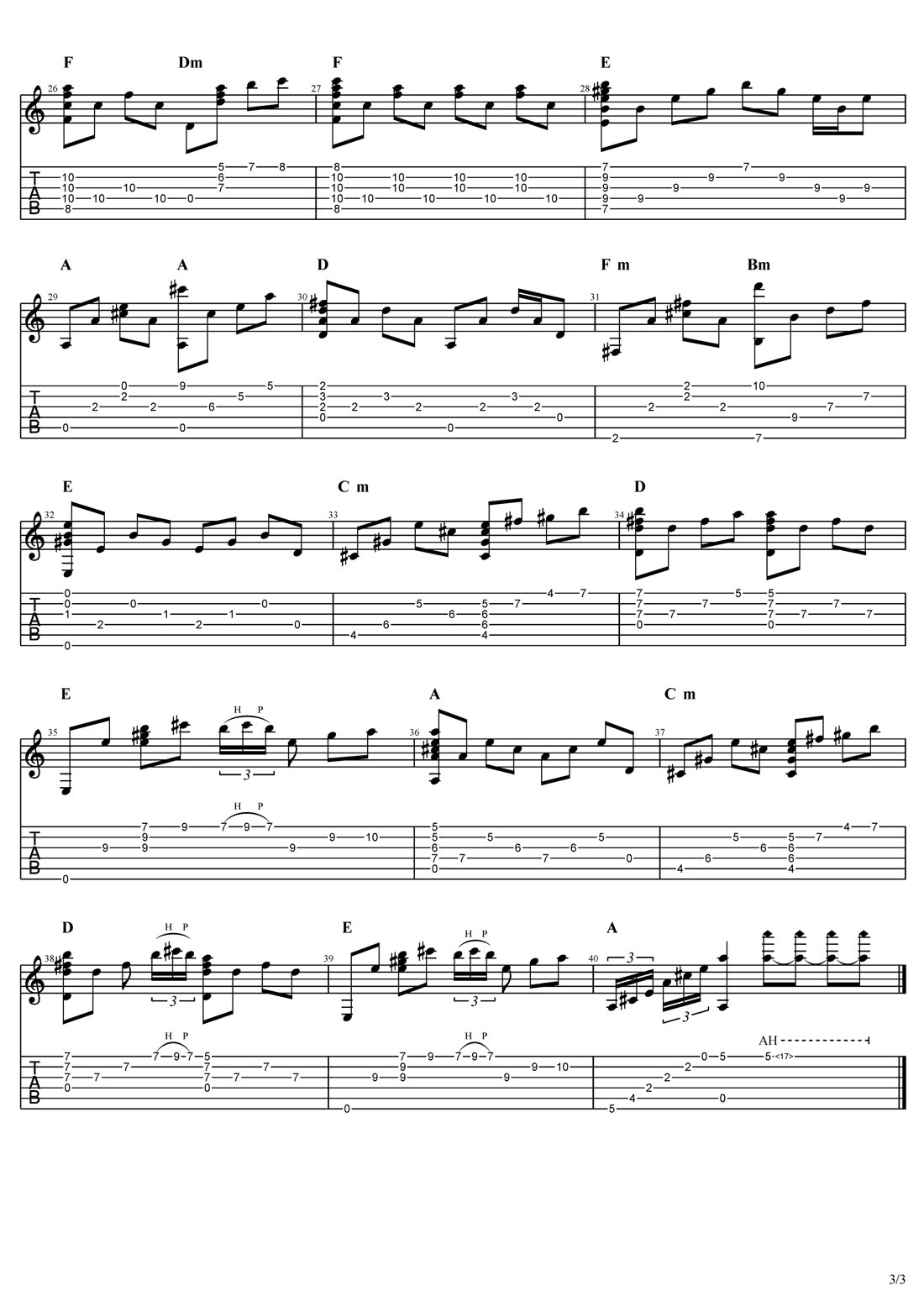 你的名字我的姓氏吉他譜_張學友_C調指彈/獨奏譜_圖譜3