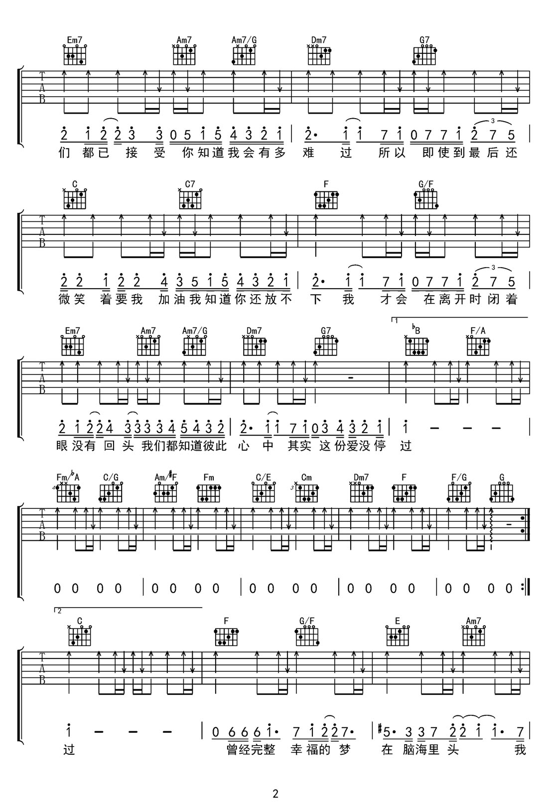 我知道吉他譜_BY2_C調(diào)和弦彈唱譜_比賽開始片尾曲重制版_圖譜2