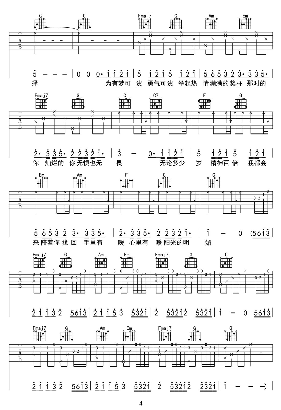 想見到氣血滿滿的你吉他譜_周深_C調和弦彈唱譜_高清帶前奏_圖譜4