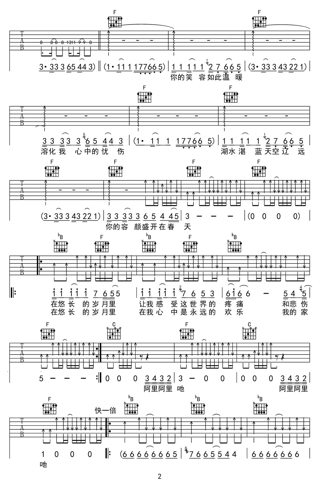 純真吉他譜_許巍_F調和弦彈唱譜_高清重制版_圖譜2