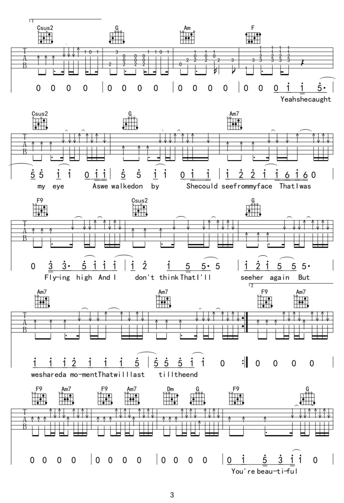 You Are Beautiful吉他譜_James Blunt_C調(diào)和弦彈唱譜_高清重制版_圖譜3