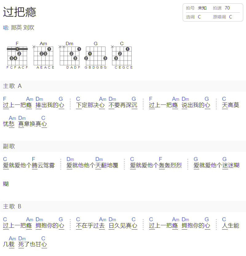 過(guò)把癮吉他譜_那英_C調(diào)和弦彈唱譜_過(guò)把癮片頭曲_圖譜1