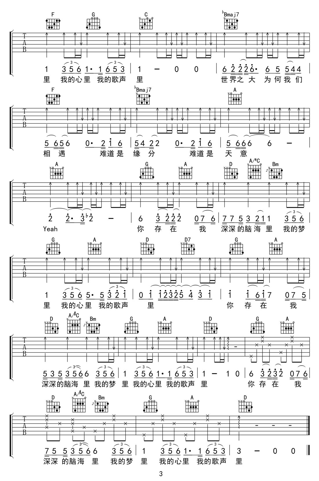 我的歌聲里吉他譜_曲婉婷_C調(diào)和弦彈唱譜_原版帶前奏_圖譜3