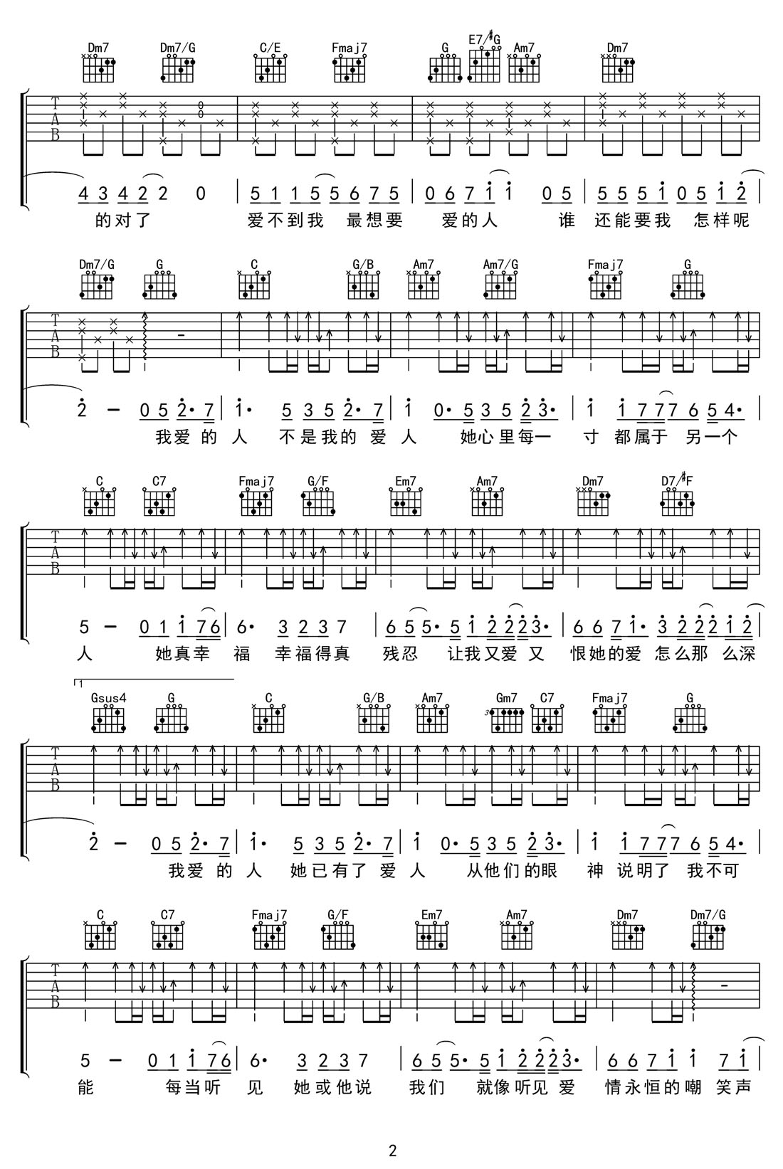 我愛(ài)的人吉他譜_陳小春_C調(diào)和弦彈唱譜_高清完整版_圖譜2