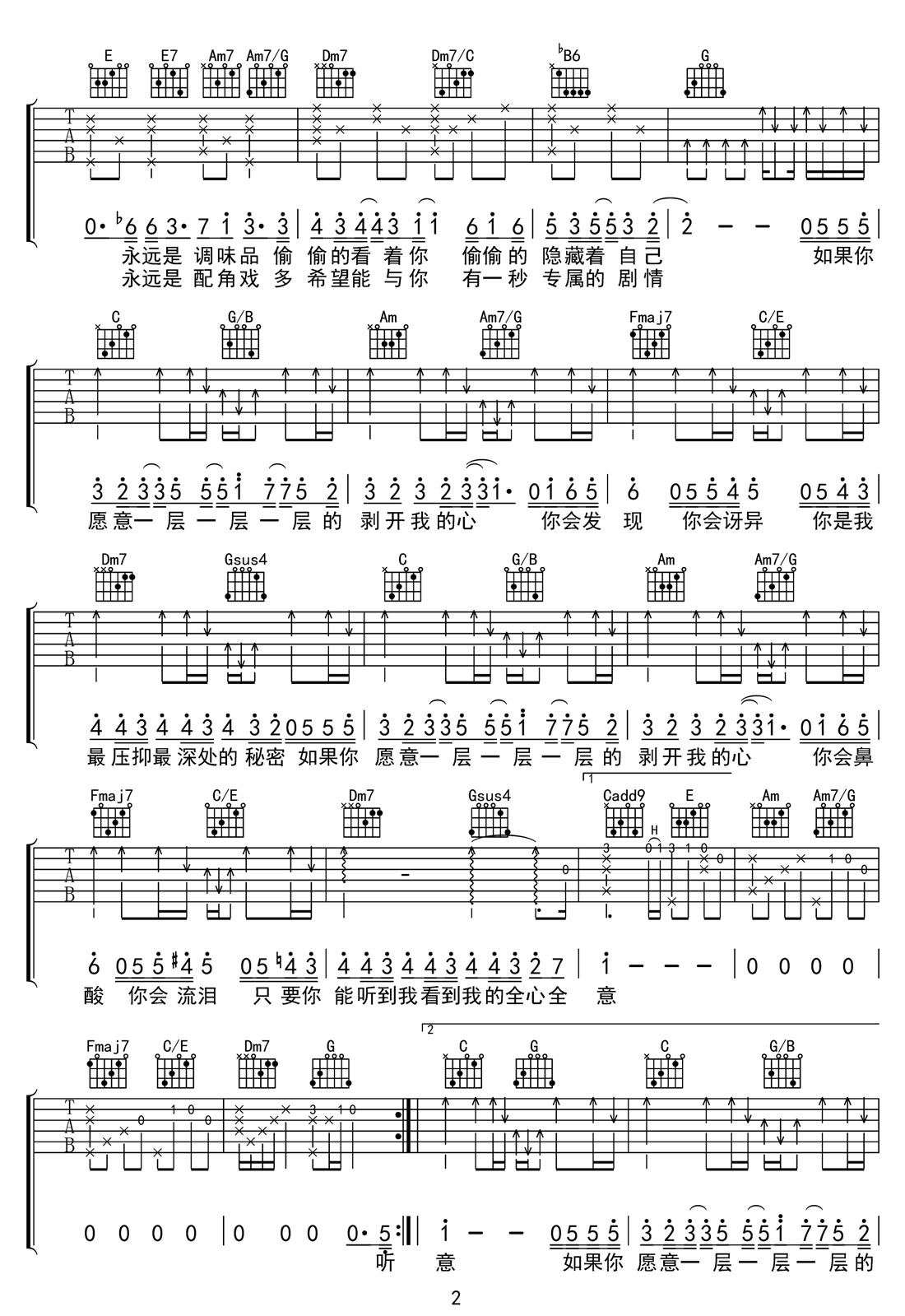 洋蔥吉他譜_楊宗緯_C調和弦彈唱譜_完美帶前奏_圖譜2